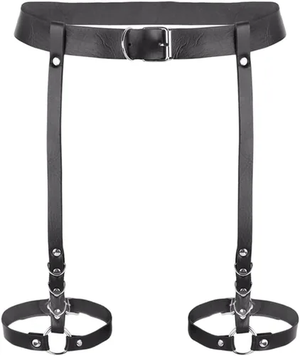 Salliy - Cadena de cintura punk de cuero negro cadena de cuerpo arnés de vientre cadenas club nocturno fiesta cuerpo accesorios joyería para mujeres