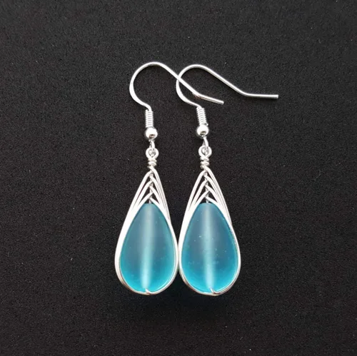 Miniatura 59 de Yinahawaii Handmade Sea Glass Earrings, Hawaiian Jewelry, Wire Braided Earrings Teardrop Earrings, Beach Jewelry Sea Glass Jewelry For Women Cobalt