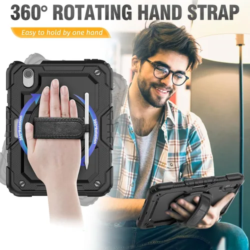 Miniatura 4 de HXCASEAC Funda para iPad mini 7 (A17 Pro)/iPad mini 6 de 8.3 pulgadas, protección de cuerpo completo con correa de transporte, correa de mano
