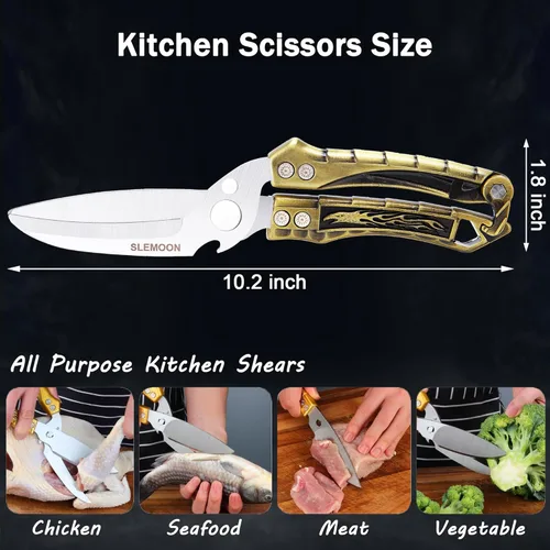 Miniatura 5 de Tijeras de cocina resistentes para huesos, pollo, pavo, carne, pescado y pizza, tijeras de cocina multiusos para alimentos, ideal para chef y cocina