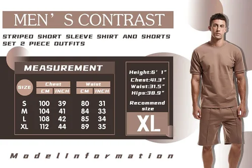 Miniatura 2 de Conjunto de 2 piezas para hombre de verano casual cuello redondo muscular manga corta camisetas y pantalones cortos deportivos de ajuste clásico