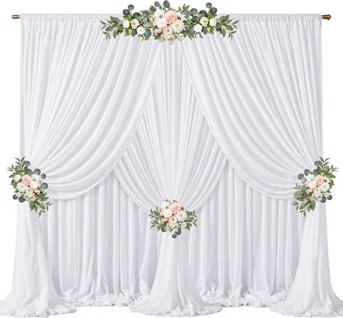 Miniatura 11 de Cortinas de fondo azul bebé de 10 pies x 10 pies, tela de gasa chiffon transparente sin arrugas, tela de fondo fotográfico drapeada para arco
