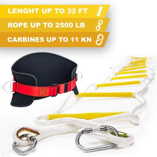 Miniatura 3 de ISOP Escalera de cuerda de emergencia de 3 a 4 pisos para casas de 32 pies, resistente al fuego, escalera de seguridad única con ganchos, cable