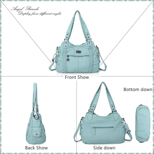 Miniatura 103 de Angel Barcelo - Bolsa de hombro amplia para mujer, diseño Hobo, cuero lavado