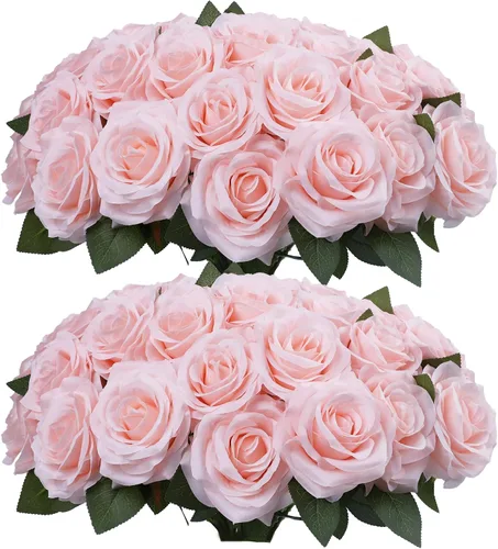 Miniatura 10 de Rosas artificiales, rosas artificiales, rosa falsa de seda, flores falsas de aspecto real con tallos para ramos de boda, mesas, centros de mesa