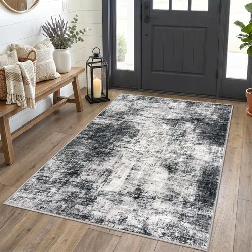 Miniatura 86 de IOHOUZE Alfombra pequeña abstracta de 2 x 3 pies, alfombra de entrada lavable para entrada interior, alfombras con respaldo de goma, alfombra gris
