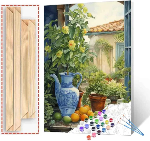 Miniatura 9 de Pintura de frutas por números para adultos, pintura al óleo digital de uva, sandía, naranja, melocotón, ciruela, lienzo, pintura acrílica, divertida