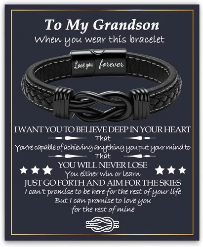Miniatura 11 de Gifts for Men Infinity Leather Bracelet for Dad New Daddy Husband Boyfriend Son Grandson Brother Nephew Uncle Black Braided Engraved Leather Jewelry