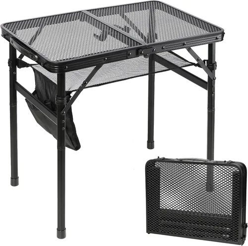 Miniatura 9 de Mesa de camping plegable grande – Mesa de parrilla de malla metálica con 2 paneles de alas 2 alturas ajustables Mesa grande de picnic y al aire