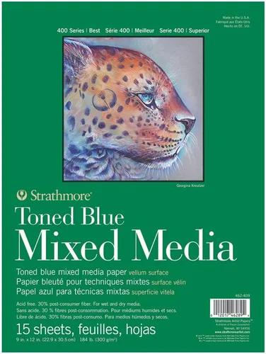 Miniatura 14 de Strathmore 400 Serie, Bloc de Dibujo para Técnica Mixta Tono Azul 6"X8" - 15 Hojas - 62462406 Azul Tonificado
