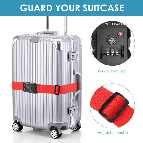 Miniatura 5 de Travel Inspira - Correa para equipaje con candado de combinación conforme a la TSA, ajustable, fácil de usar, protege tu equipaje - Rojo