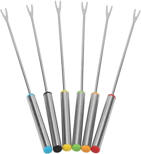 Miniatura 8 de 6 tenedores para fondue de acero inoxidable, 9.5 pulgadas, codificación de colores, juego de 6 para olla caliente, barbacoa, frutas, verduras