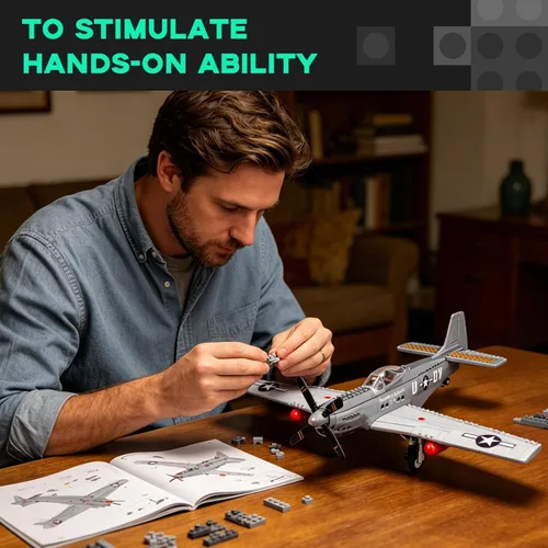 Miniatura 5 de ArtorBricks P-51 Mustang Fighter Airplane Juego de Construcción Militar con Soporte de Exhibición - Kit de Modelo de 258 Piezas para Adultos
