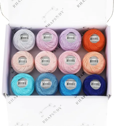 Miniatura 8 de Rhapsody Hilo de algodón perla tamaño 8 hilo de ganchillo Perle 12 bolas Set tejido a mano, bordado, sashiko, punto de cruz, costura, costura, Col. 5