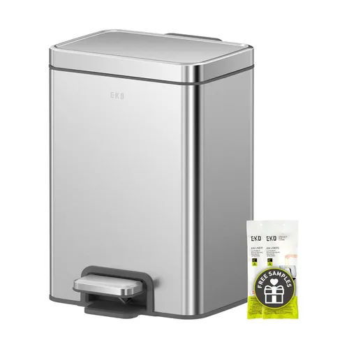EKO Madison - Cubo de basura de acero inoxidable cepillado de 1.6 galones o 6 litros, cubo de basura o cubo de reciclaje, forro interior extraíble,