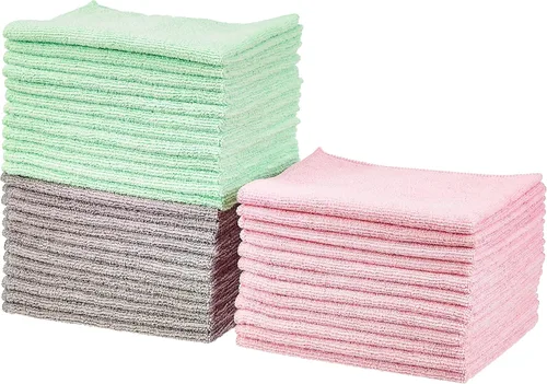 Miniatura 9 de Paños de limpieza de microfibra Amazon Basics, no abrasivos, reutilizables y lavables, paquete de 48, azul/blanco/amarillo, 16 x 12 pulgadas