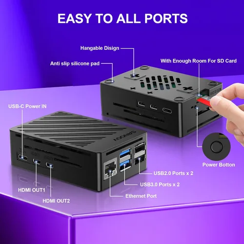 Miniatura 3 de Kit Básico SANOOV para Raspberry Pi 5 4GB RAM con Enfriador Activo, Placa Única Rpi 5 4GB y Estuche ABS Incluido