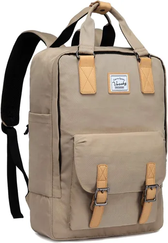 Miniatura 10 de VASCHY Mochila para computadora portátil para mujeres/hombres, mochila de viaje de trabajo de 15.6 pulgadas, mochila vintage resistente al agua