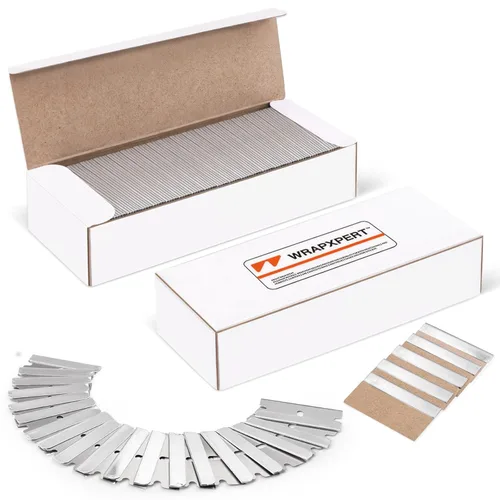 WRAPXPERT Cuchillas de afeitar de un solo filo, paquete de 100 cuchillas de afeitar de un solo filo, hoja de acero inoxidable para herramienta