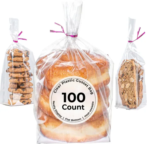 Restaurantware Bolsas de celofán con fondo plano y sellado térmico para sándwiches Bolsas de celofán sellables para alimentos - Bolsa con refuerzo