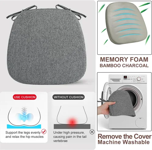 Miniatura 5 de SINOSSO Paquete de 6 cojines de espuma viscoelástica para sillas de comedor, tela tejida amigable de 16 pulgadas en forma de U, cómodas almohadillas