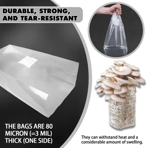 Miniatura 3 de TonGass Paquete de 60 bolsas de cultivo de hongos autoclave a granel con parches de filtro microporoso, grandes de 6 x 5 x 20 pulgadas