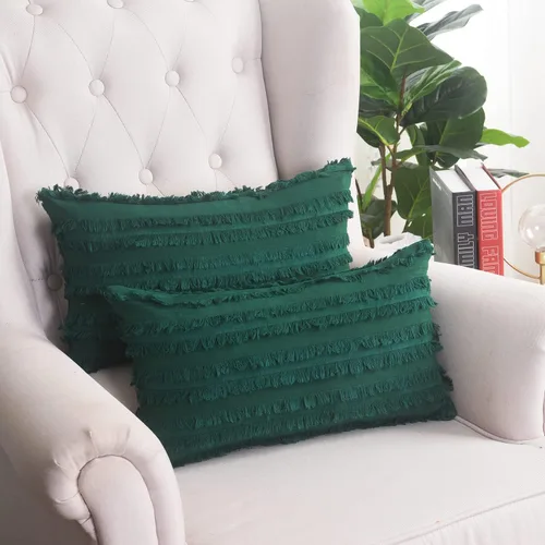 Miniatura 7 de GYROHOME Paquete de 2 fundas de almohada de algodón y lino, fundas de cojín decorativas, diseño de borlas, fundas de cojín modernas con flecos