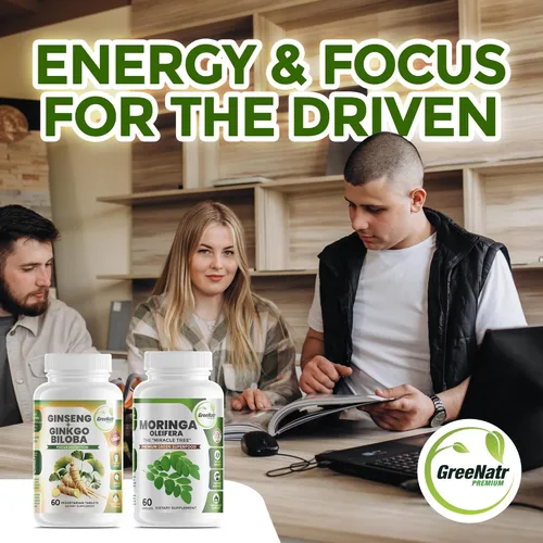 Miniatura 9 de GreeNatr Focus an Energy Bundle Ginseng + Ginkgo Biloba Tabletas + Cápsulas de Moringa Oleifera - Potenciador de energía tradicional y sacapuntas