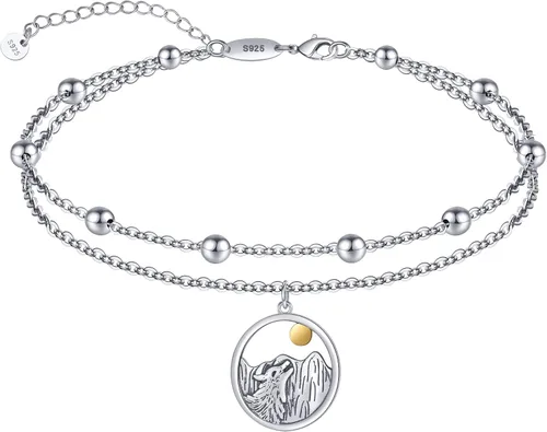 Miniatura 13 de CHIC & ARTSY Tobilleras de plata de ley S925 para mujer, pulsera de tobillo ajustable multicapa para playa, joyería de verano para mujer, de 10 a 11