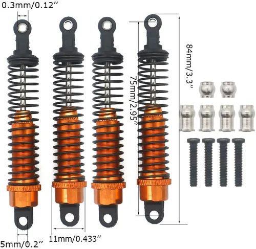 Miniatura 2 de Juego de 4 resortes amortiguadores ajustables a control remoto, piezas de actualización de 3.386 in 1/16 para camiones todoterreno HPI HSP Traxxas