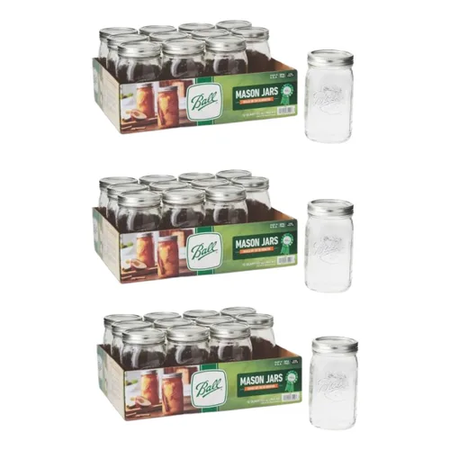 Miniatura 15 de Ball Mason, Frascos de mermelada con tapas y bandas, Set de 12 unidades de 4 oz, 4 onza, Transparente