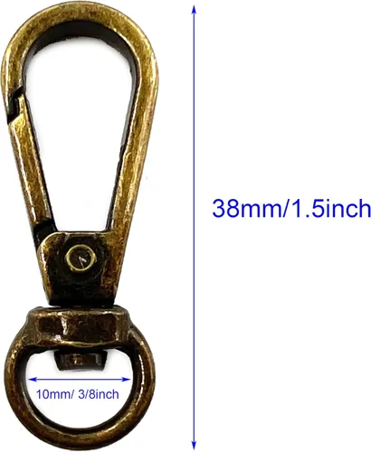 Miniatura 2 de 20 ganchos giratorios de metal de 360° con cierre de langosta, anillo D ancho de 3/8 pulgadas, diámetro interior de 0.394 in, 1.220 in de longitud