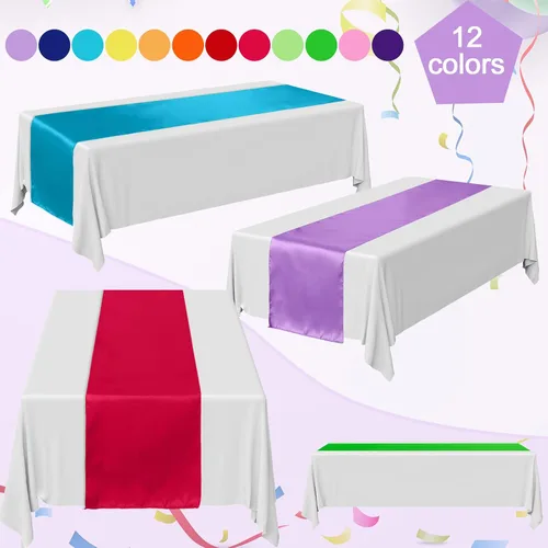 Miniatura 3 de Kinlop Camino de mesa de satén colorido de 12 x 108 pulgadas, camino de mesa de seda para fiestas, bodas, banquetes, graduaciones, decoración