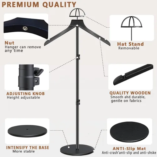 Miniatura 5 de Soporte para camisetas (negro, 44.5 pulgadas con soporte para sombreros, 1 unidad)