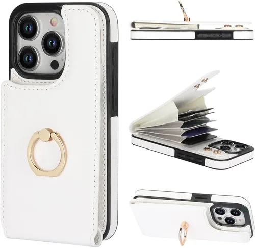 Miniatura 15 de Folosu Funda compatible con iPhone 15 Pro con soporte para tarjetas, rotación de 360°, soporte de anillo de dedo con función atril, bloqueo RFID