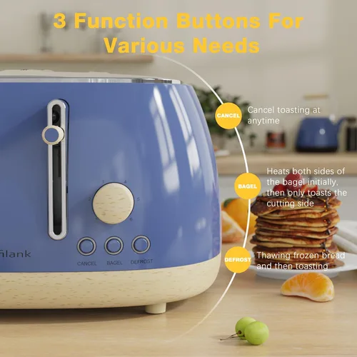 Miniatura 5 de Tostadora de 4 rebanadas, tostadora retro de acero inoxidable con ranuras extra anchas, funciones de cancelar, bagel y descongelar, panel de control