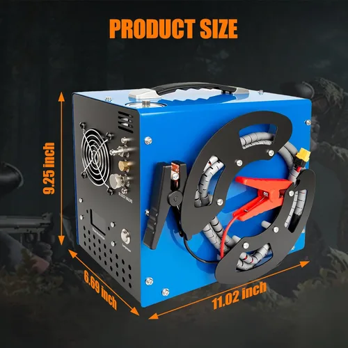 Miniatura 8 de Compresor de aire PCP, 4500Psi/30Mpa, motor de 350 W, diseño portátil único vertical+carrete de alambre, parada automática, sin aceite/agua
