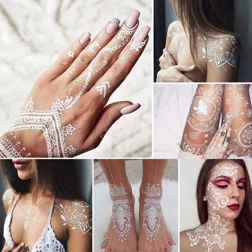 Miniatura 6 de Tatuajes de henna, tatuajes temporales de henna, calcomanías de tatuaje impermeables blancas para mujeres, bodas, fiestas, festivales y proveedores