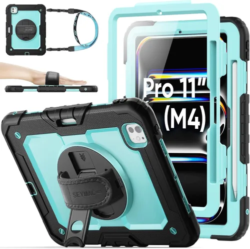 Miniatura 34 de SEYMAC stock Funda protectora para iPad Air de 11 pulgadas M3 2025/M2 2024 (Air 7ª/6ª generación), funda resistente con protector de pantalla