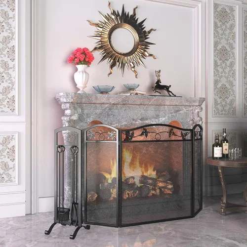 Miniatura 8 de Juego de herramientas para chimenea de 5 piezas, accesorios elegantes y simples para el hogar con póker, pinzas, pala, cepillo, negro