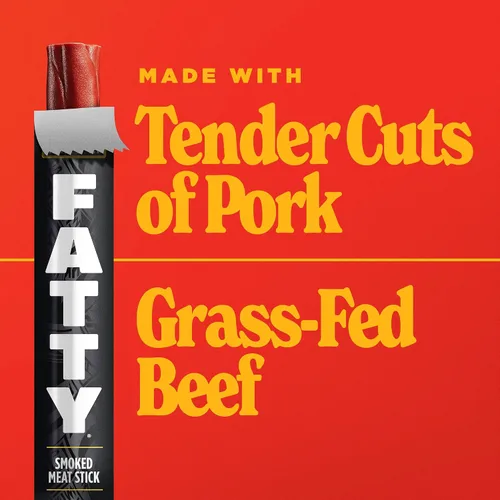 Miniatura 6 de Palitos de Carne FATTY, Hechos con Carne de Res Alimentada con Pasto, Cerdo Criado sin Antibióticos, 13g de Proteína por Palito, Original, De