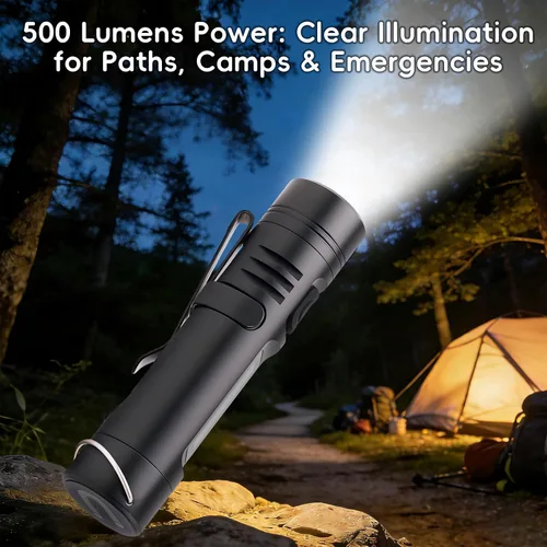 Miniatura 2 de Linterna EDC recargable de bolsillo con 500 lúmenes, 9 modos de iluminación, base magnética con clip para sombrero, cuerpo de aleación de aluminio