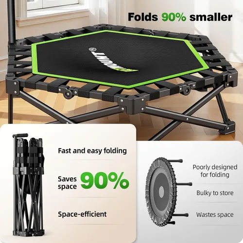 Miniatura 2 de East Mount Mini trampolín plegable para interiores, trampolín plegable para adultos con asas, rebote de ejercicio, trampolín pequeño para adultos
