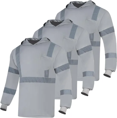 VENDACE 3 piezas de seguridad reflectante de alta visibilidad manga larga ANSI clase 3 Hi Vis construcción trabajo camisetas para hombres con capucha