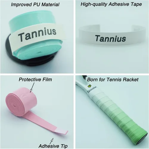 Miniatura 2 de Tacky - Cinta de agarre para raqueta de tenis, paquete de 6 agarres de tenis, cinta absorbente y mejorada para raqueta de tenis (color degradado)