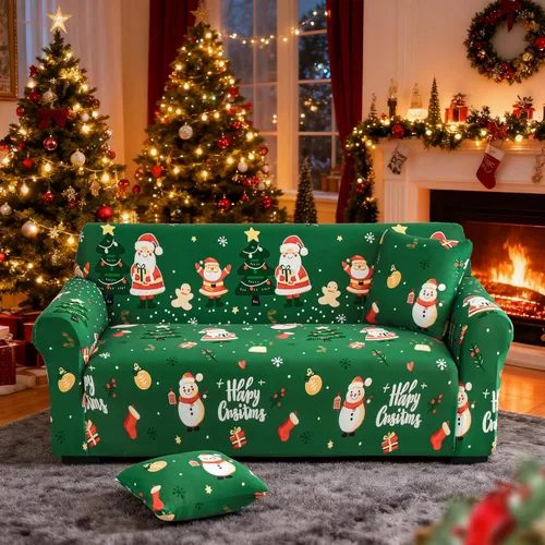 Miniatura 9 de Anibedding - Funda estampada de Navidad roja para sofá de 2 cojines, funda elástica con renos y copos de nieve para sofá, funda de sofá lavable a