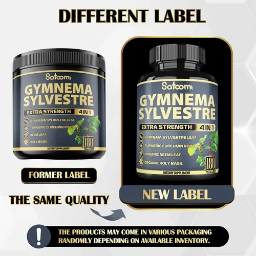 Miniatura 7 de Satoomi Pure Gymnema Sylvestre Cápsulas Extracto - 180 cápsulas de 6 meses - Mezclado con hoja de neem, albahaca sagrada y raíz de curcumina