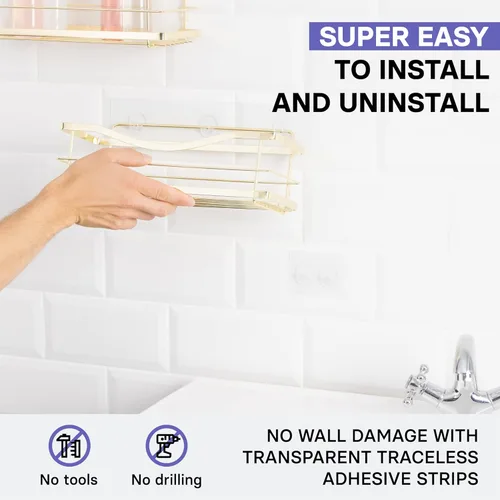 Miniatura 3 de KINCMAX Organizador de ducha – Estante de ducha de pared autoadhesivo – Soporte de champú de baño de acero inoxidable y estante de almacenamiento