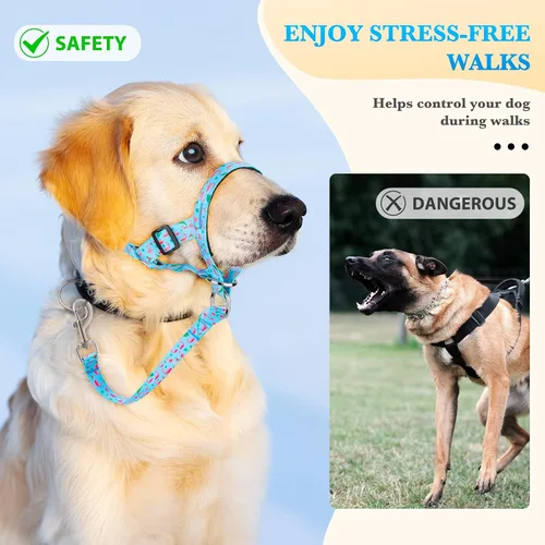 Miniatura 3 de Collar sin tirones para la cabeza de perro, cuello halter ajustable para perros agresivos, acolchado antitirones, bozal de plomo suave