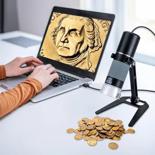 Miniatura 6 de Microscopio USB 1080P con soporte de metal, cámara de microscopio digital de mano 50X-1000X compatible con iPhone/Android/Windows/Mac Negro
